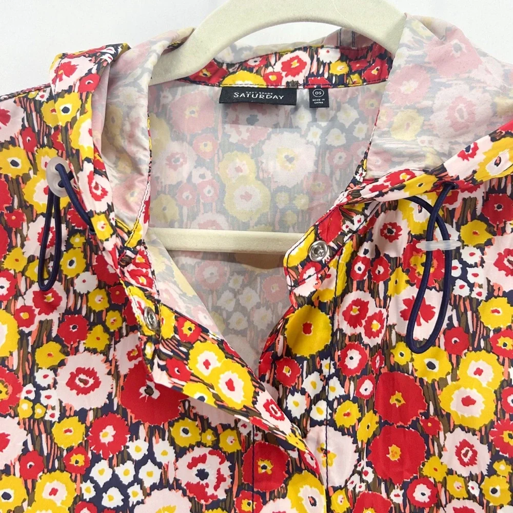 Kate Spade Saturday Red Floral Hooded Waterproof Rain Poncho Jacket